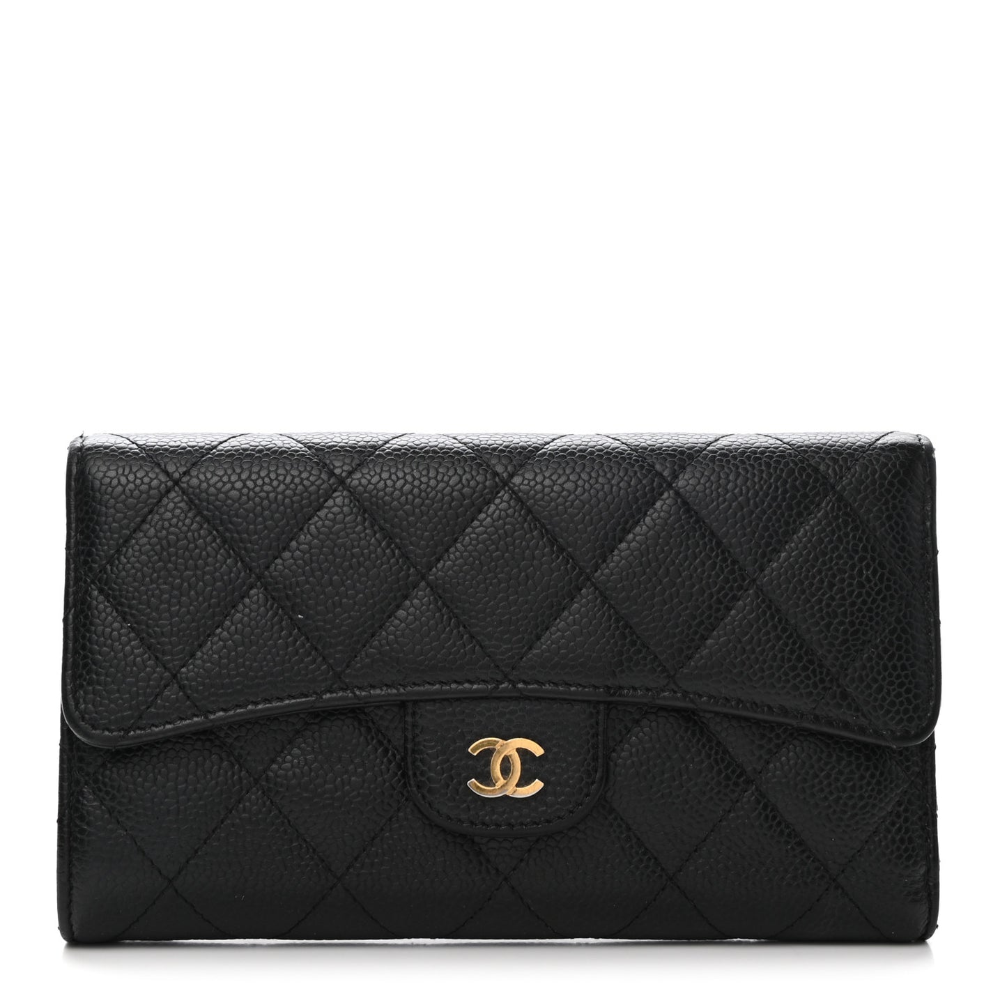 Caviar Quilted Large Flap Wallet Black
