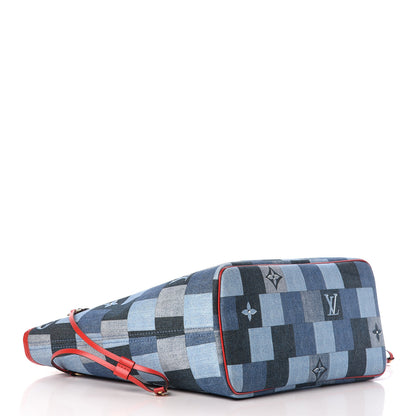 Louis Vuitton Denim Damier Monogram Patchwork Neverfull Blue Rouge 4 of 11