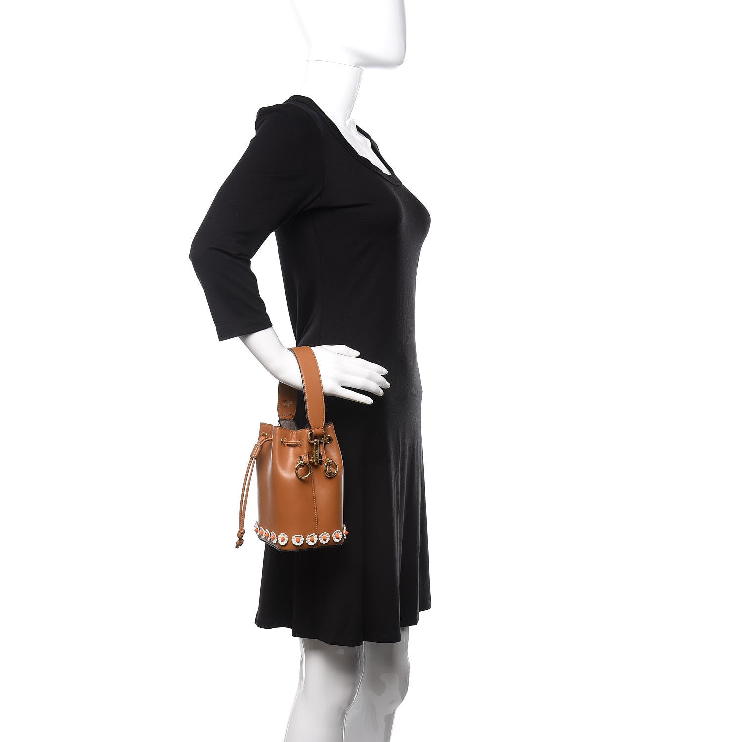 Fendi Vitello Liberty F is Fendi Floral Embellished Mini Mon Tresor Bucket Bag Caramello 2 of 10