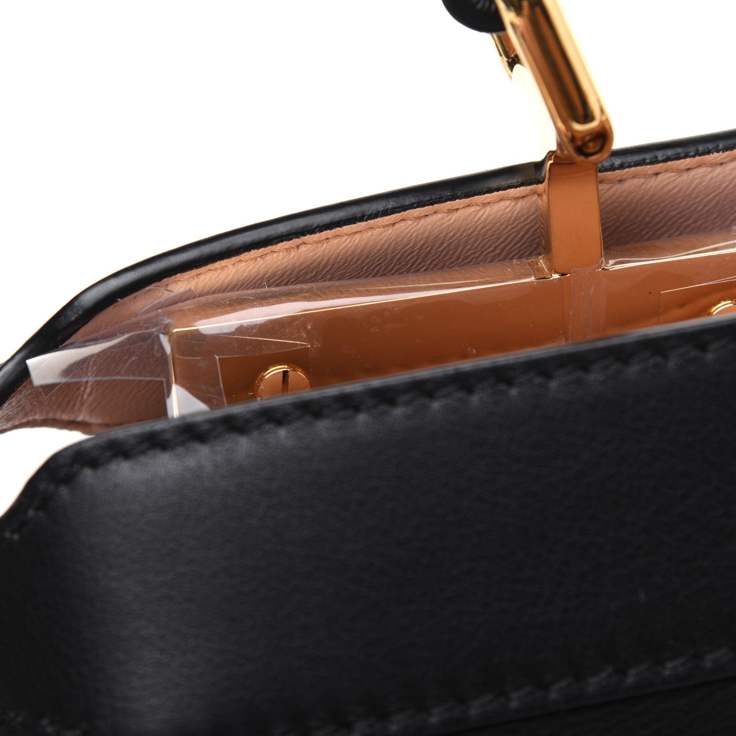 Fendi Vitello Seta Shiny Nappa Medium Peekaboo I SEE U Satchel Black Light Rose 15 of 25