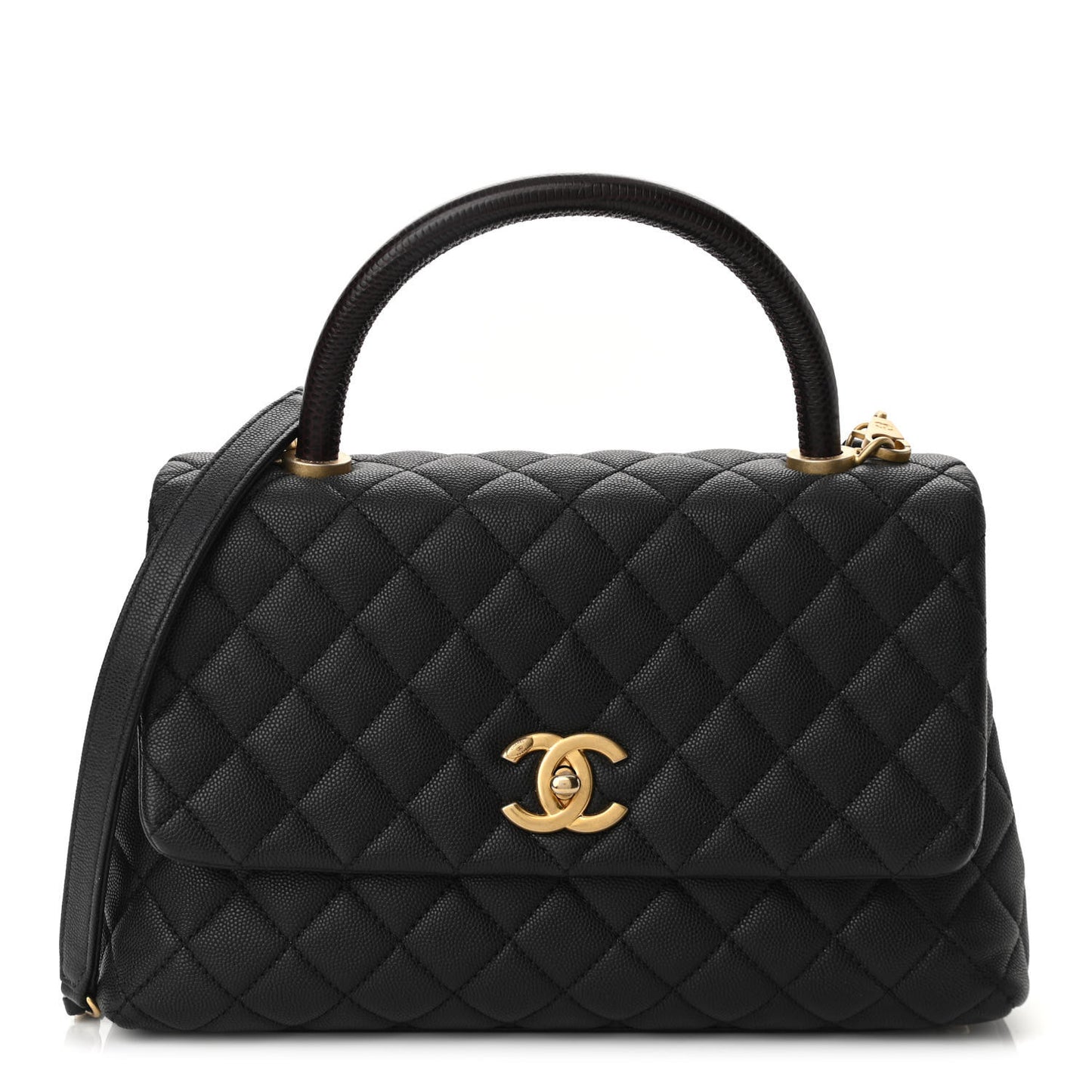 Caviar Lizard Embossed Quilted Small Coco Handle Flap Black
