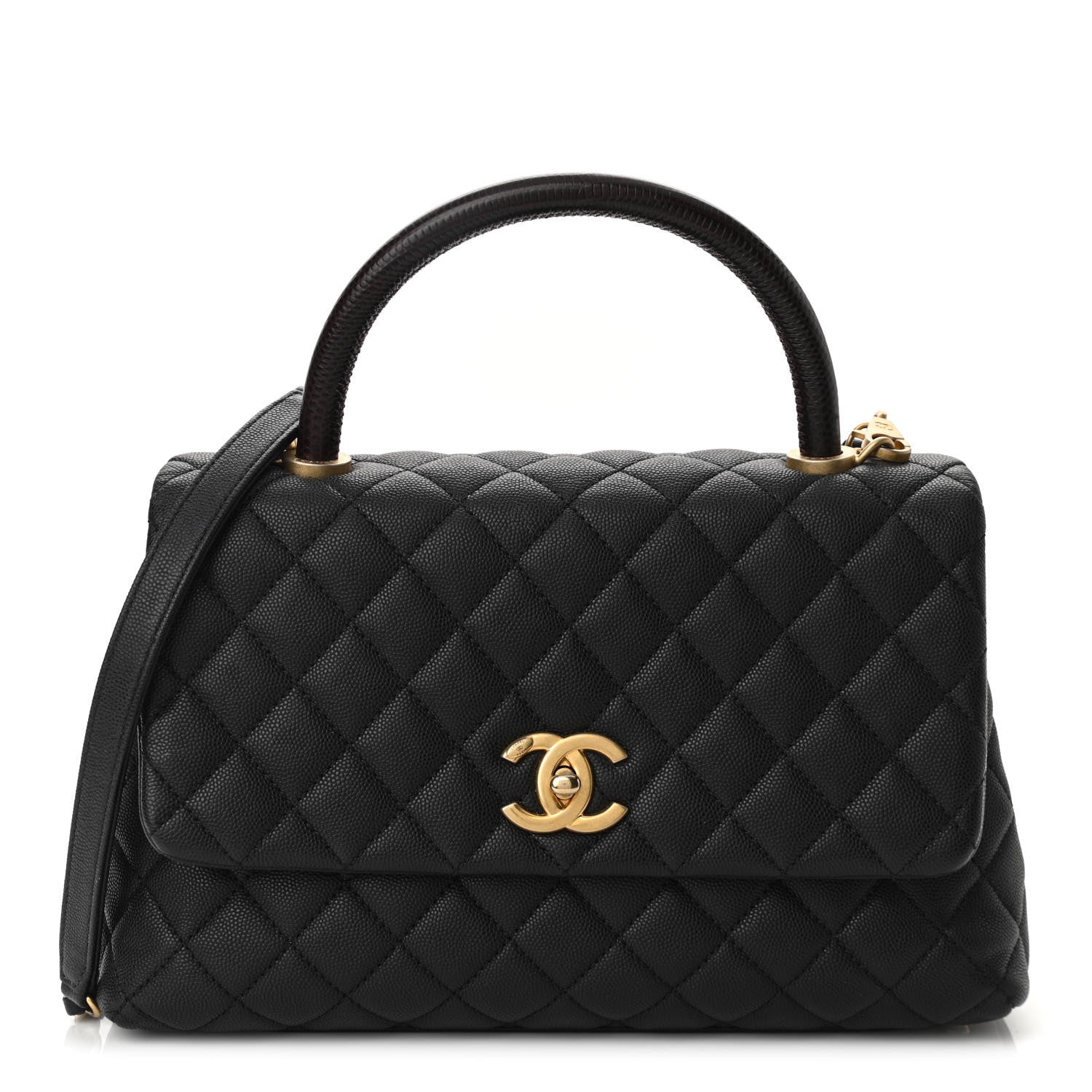 Chanel Caviar Lizard Embossed Quilted Small Coco Handle Flap Black 1 of 11