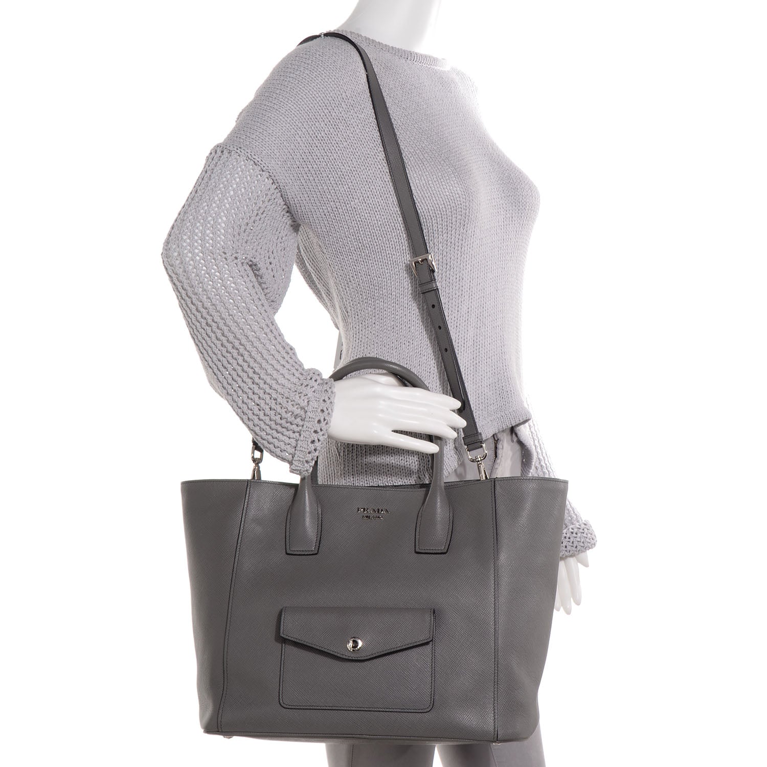 Prada Saffiano Cuir Front Pocket Tote Marmo 2 of 10