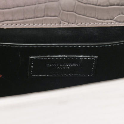 Saint Laurent Calfskin Crocodile Embossed Medium Classic Monogram Kate Tassel Satchel Earth Grey 6 of 9