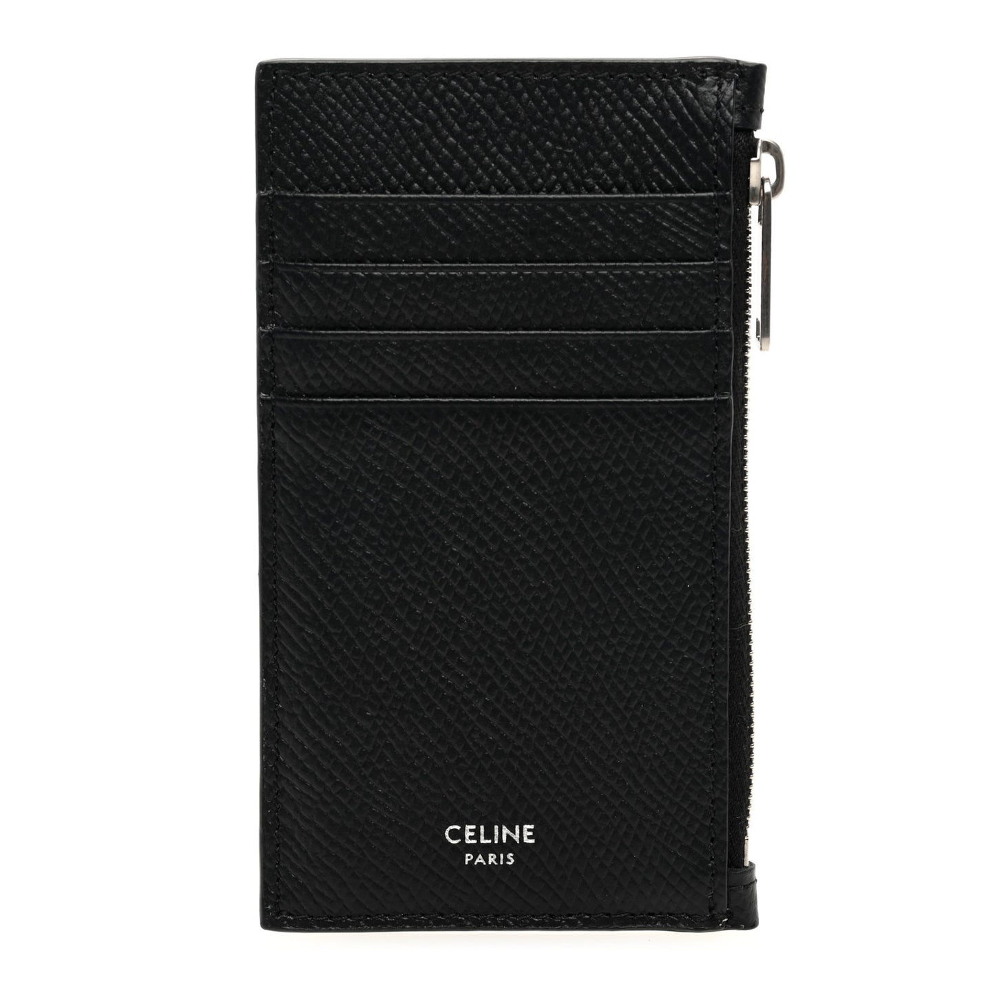 Grained Calfskin Zipped Card Holder Black