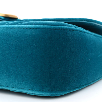 Gucci Velvet Matelasse Small GG Marmont Shoulder Bag Pavone Cyan 10 of 11