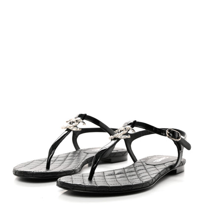 Chanel Patent CC Thong Sandals 35.5 Black 4 of 8
