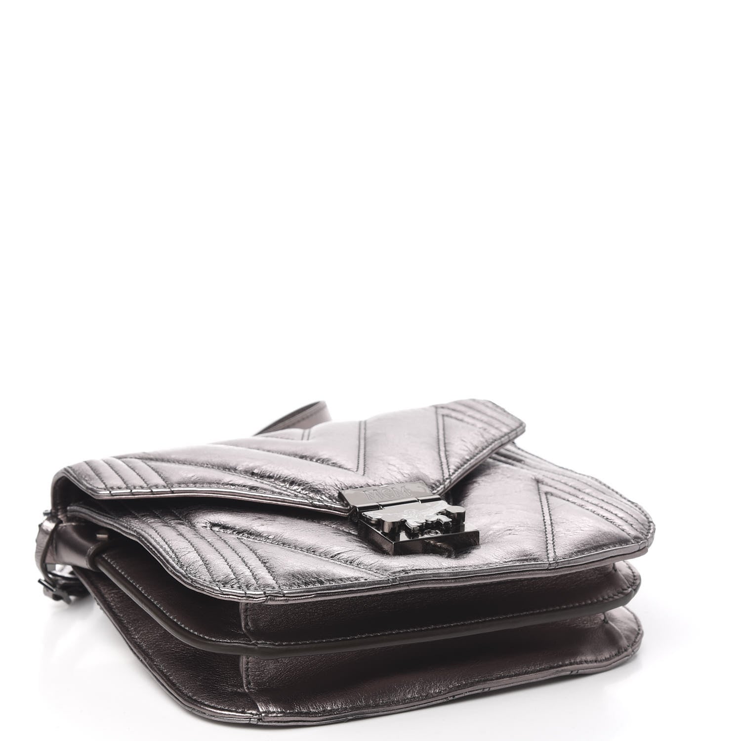 MCM Metallic Calfskin Quilted Patricia Crossbody Bag Berlin Silver 4 of 12