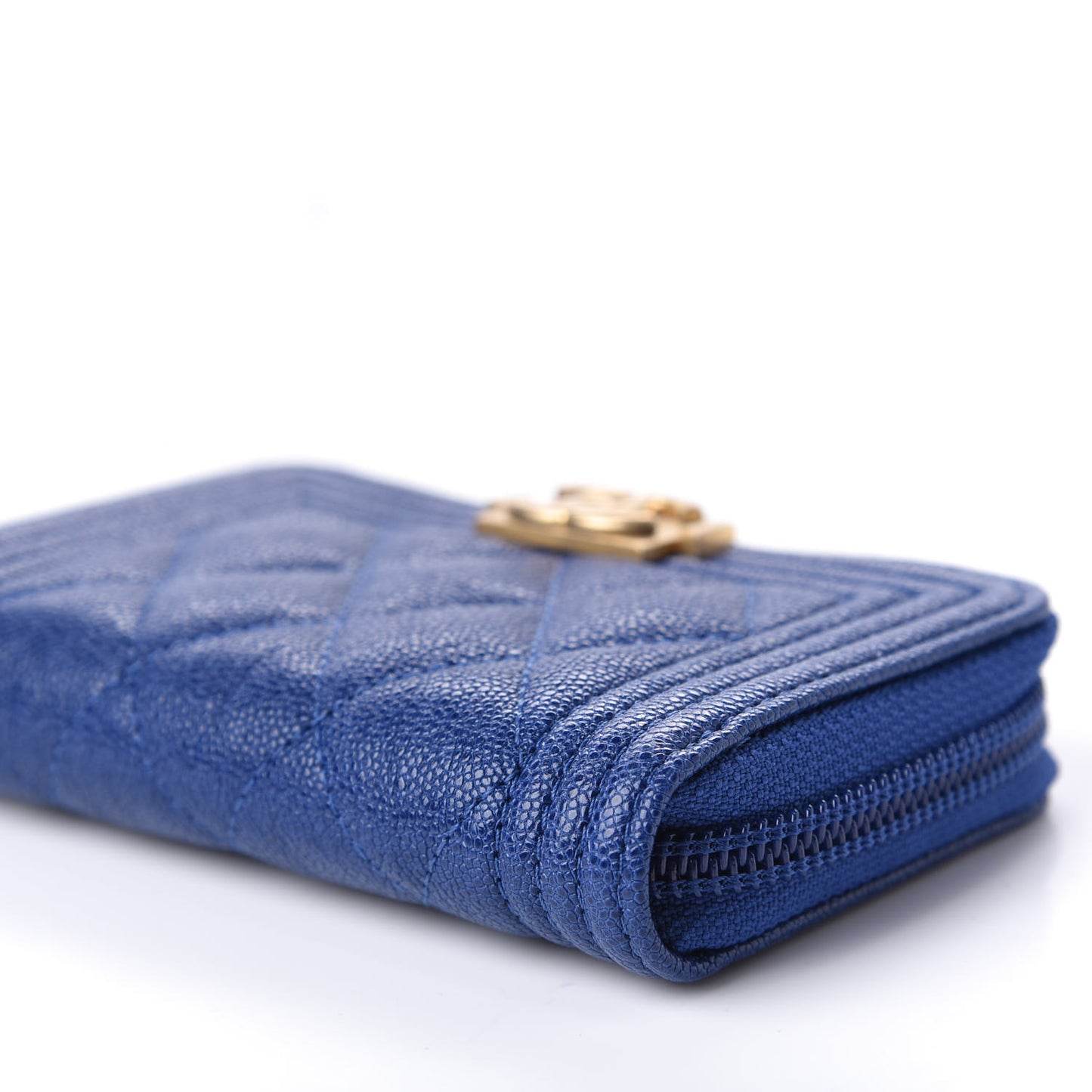 Caviar Quilted Boy Zip Around Coin Purse Wallet Dark Blue