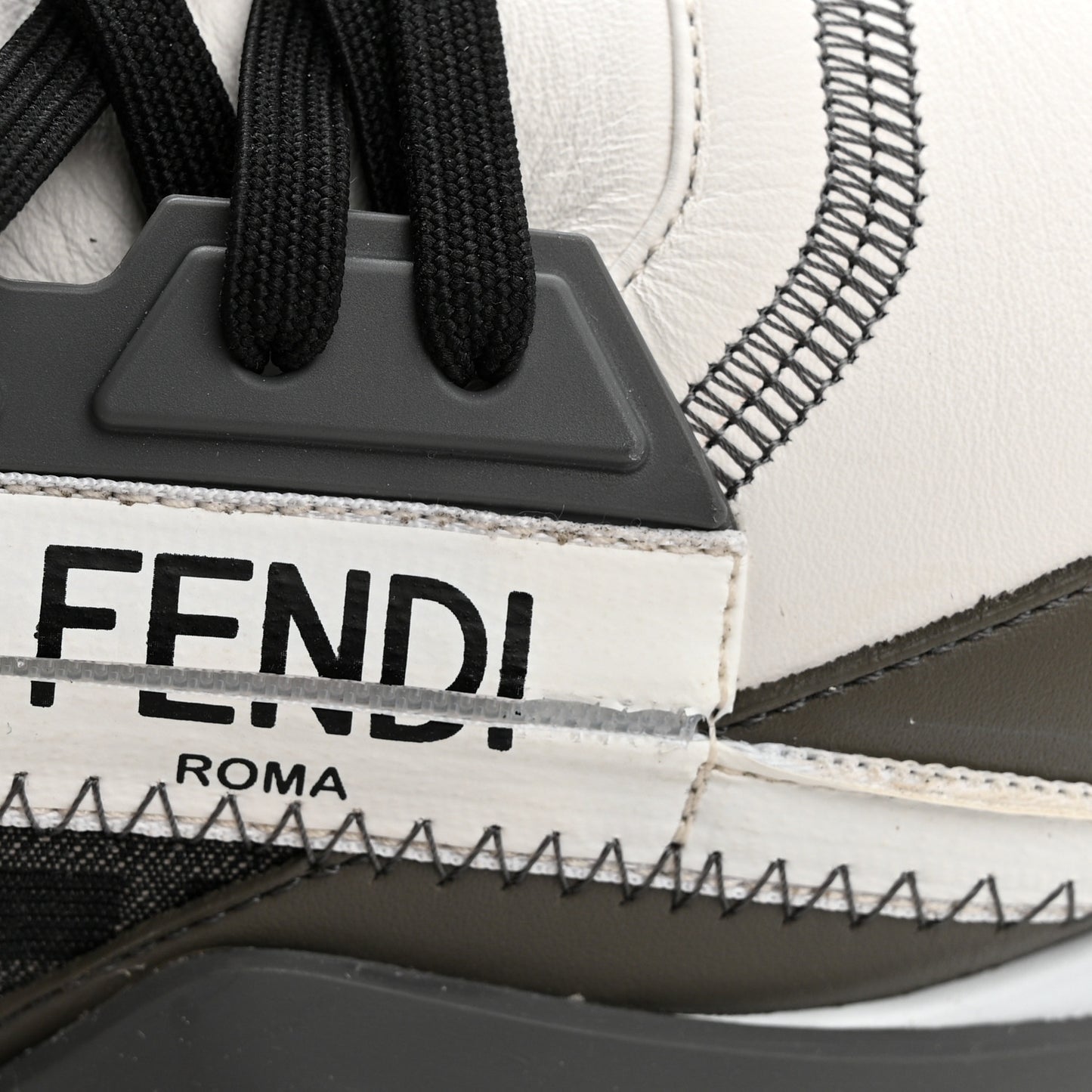 Vitello Fabric Jacquard FF Mens Fendi Flow Low Top Sneakers 9 Ultra White Grigio Black Argilla