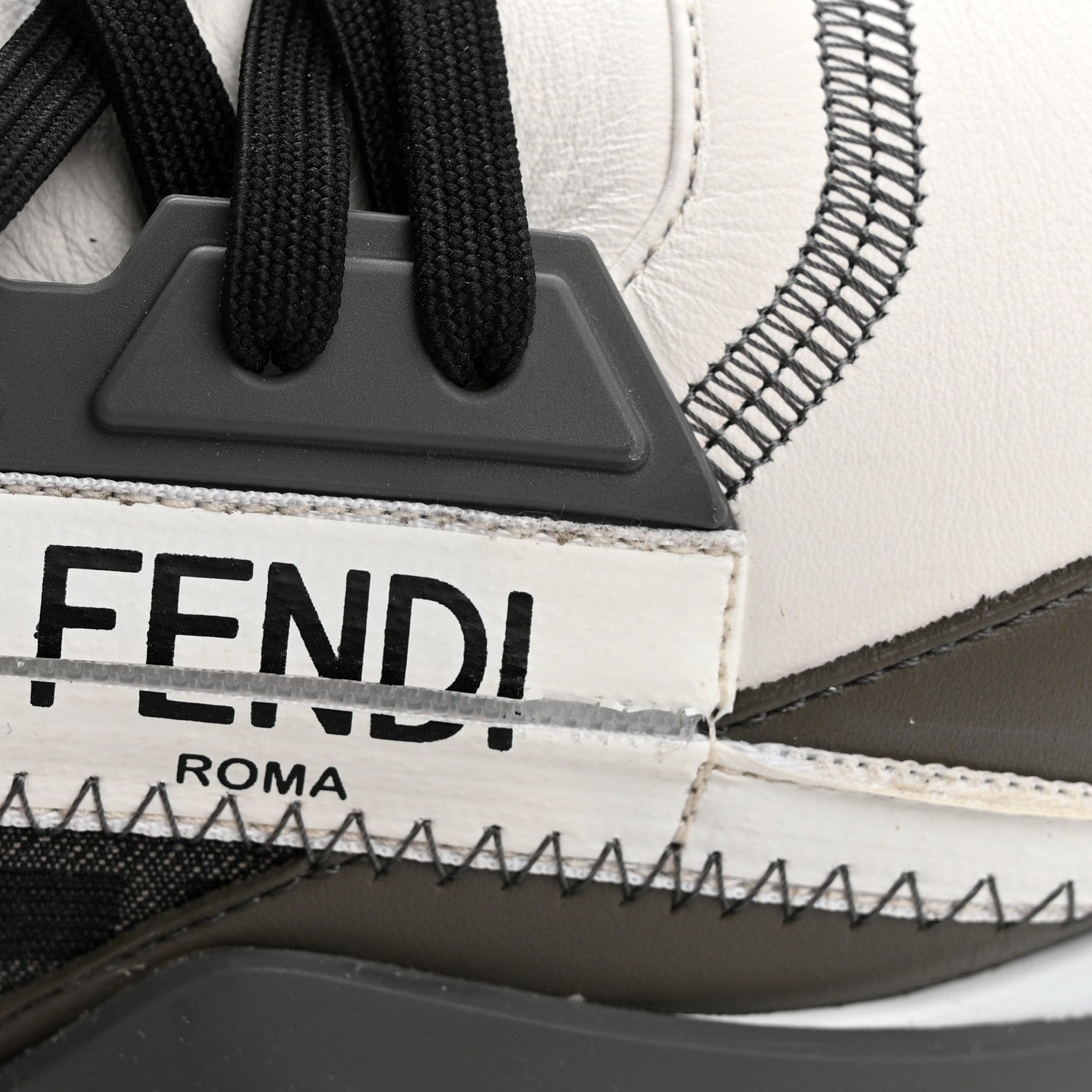 Fendi Vitello Fabric Jacquard FF Mens Fendi Flow Low Top Sneakers 9 Ultra White Grigio Black Argilla 11 of 13