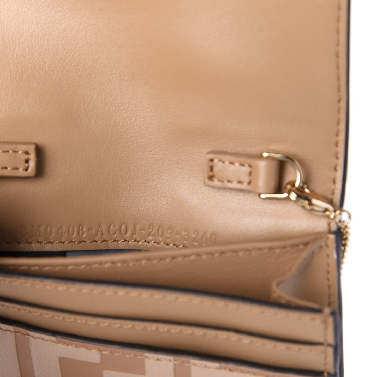Vitello Termolagoon F is Fendi FF 1974 Embossed Geometric Flap Wallet On Chain Miele Scuro