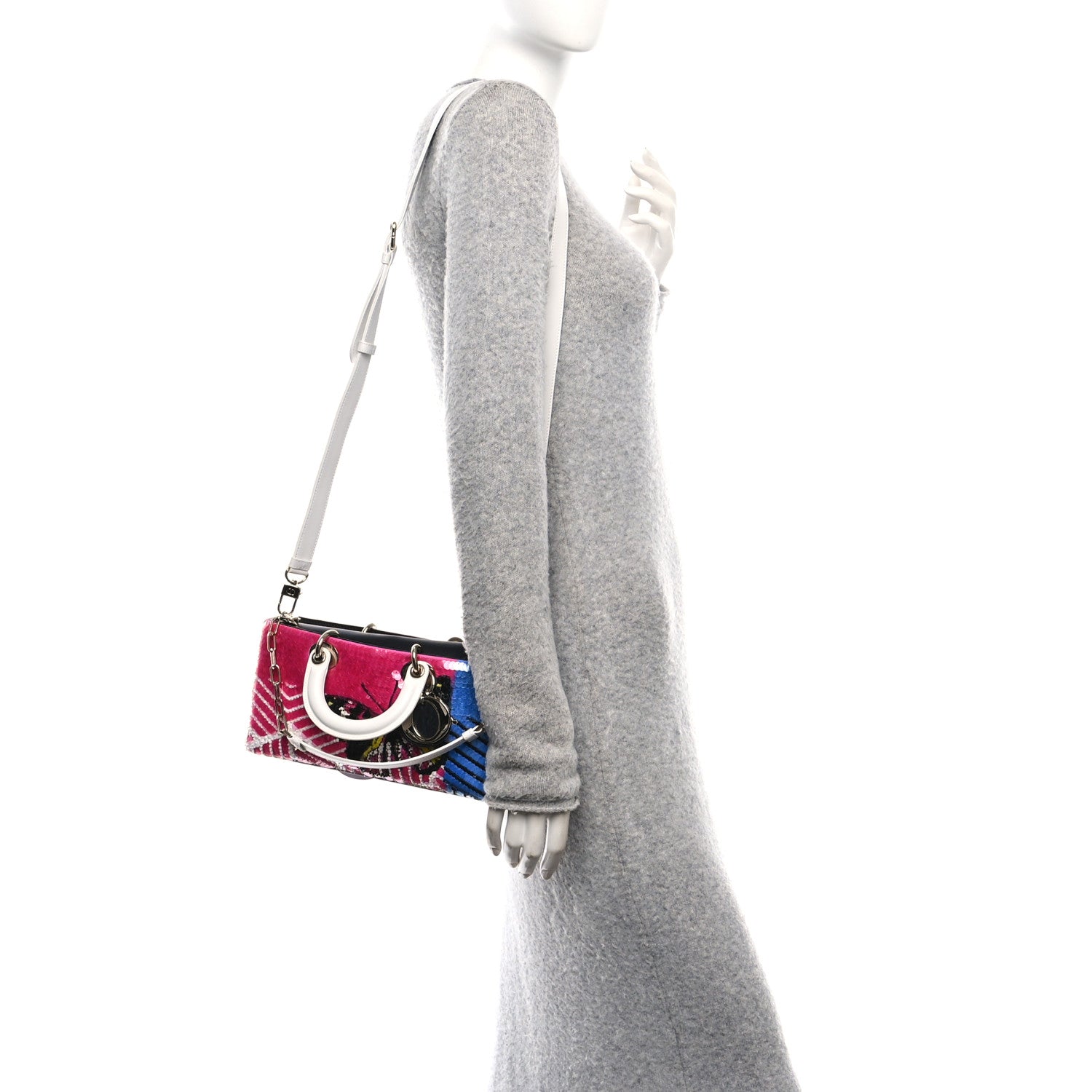 Christian Dior Canvas Sequin Beaded Embroidered Butterfly Lady D-Joy Pink Multicolor 2 of 9