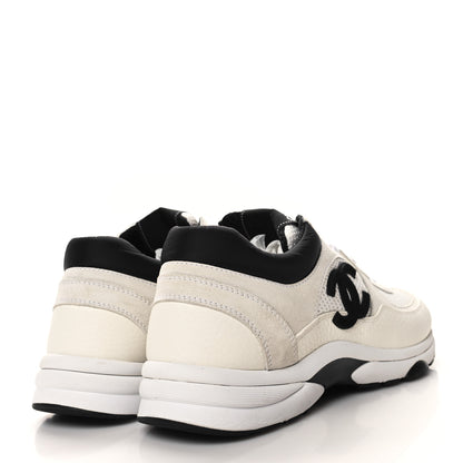 Chanel Mesh Suede Calfskin Grained Calfskin Womens CC Sneakers 39.5 White Black 4 of 8