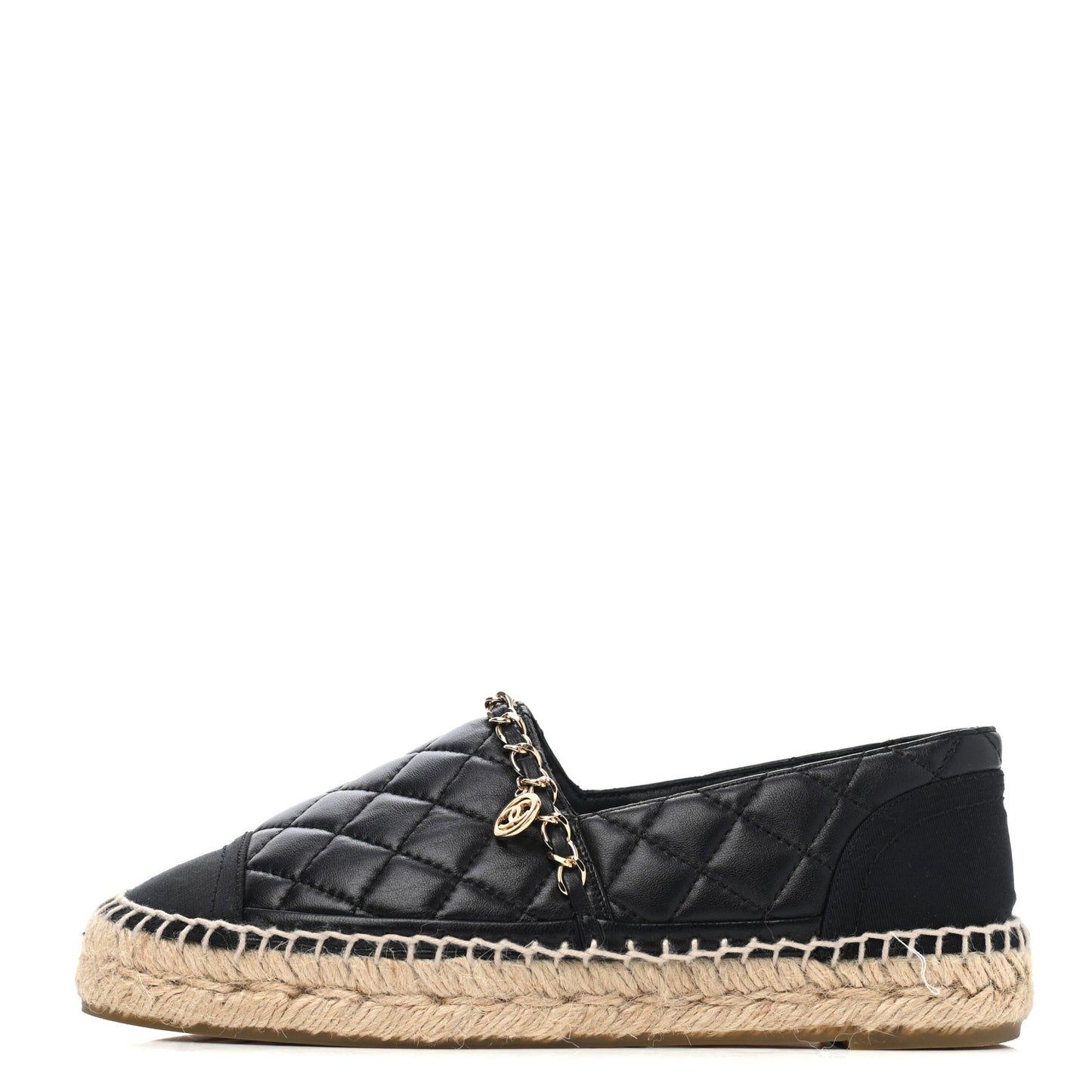 Lambskin Grosgrain Quilted CC Chain Espadrilles 35 Black