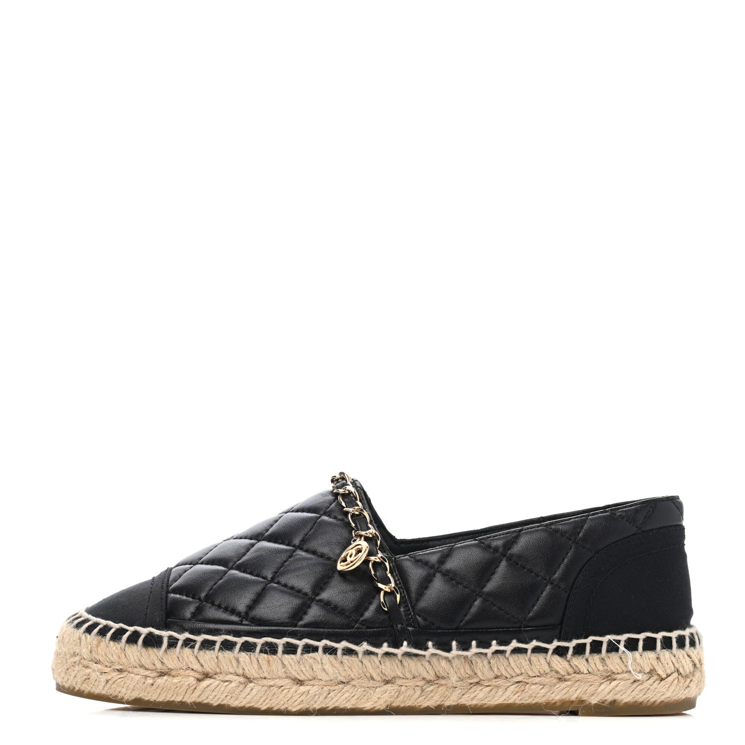 Chanel Lambskin Grosgrain Quilted CC Chain Espadrilles 35 Black 1 of 4