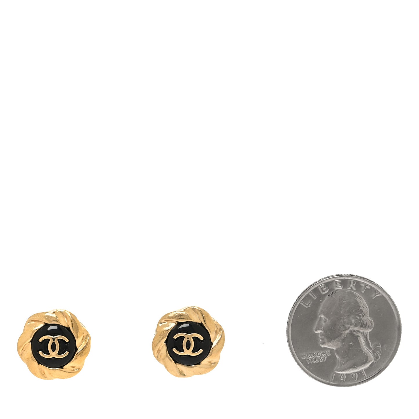 Resin CC Round Earrings Gold Black