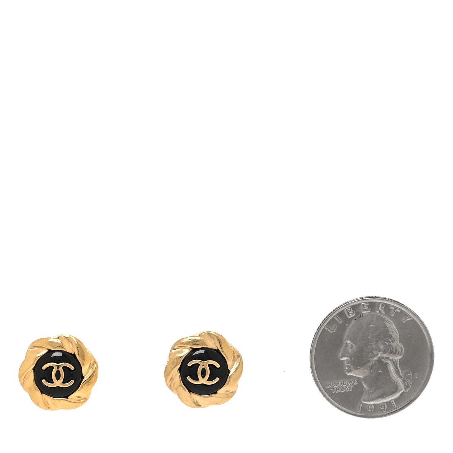 Chanel Resin CC Round Earrings Gold Black 2 of 4