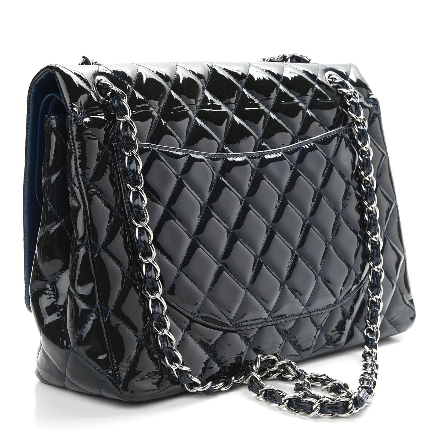Patent Quilted Maxi Double Flap Navy