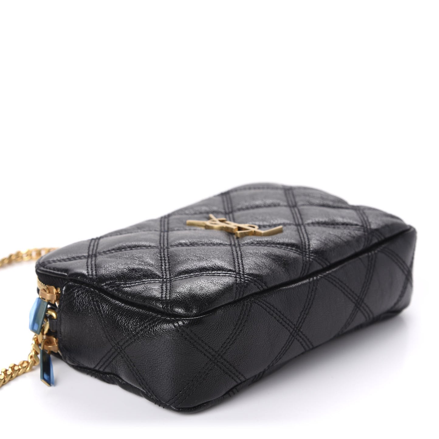 Grained Lambskin Quilted Mini Becky Double Zip Bag Black