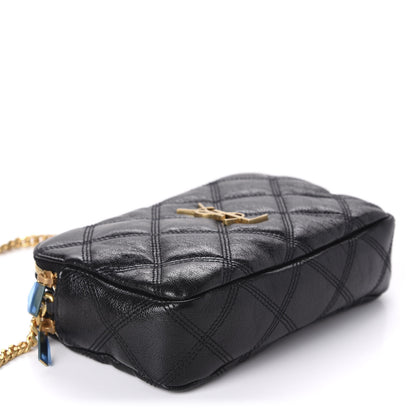 Saint Laurent Grained Lambskin Quilted Mini Becky Double Zip Bag Black 4 of 10