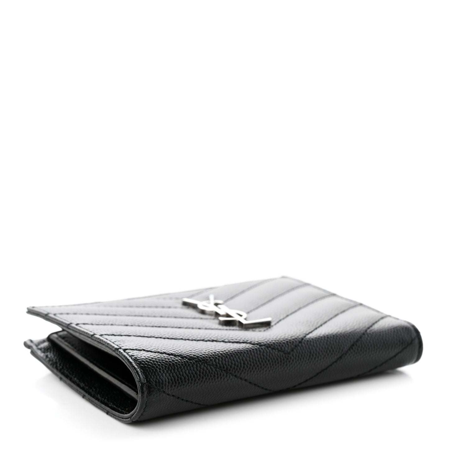 Grain De Poudre Matelasse Chevron Monogram Zipped Two-Part Wallet Black