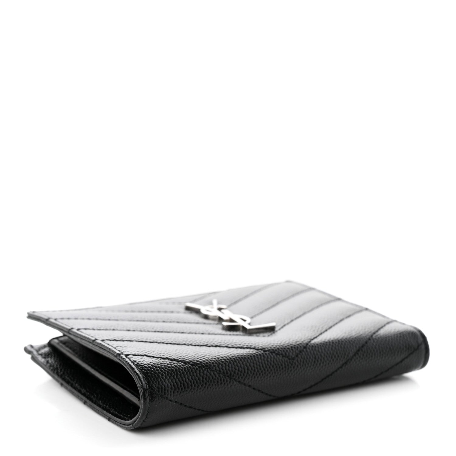 Saint Laurent Grain De Poudre Matelasse Chevron Monogram Zipped Two-Part Wallet Black 4 of 6