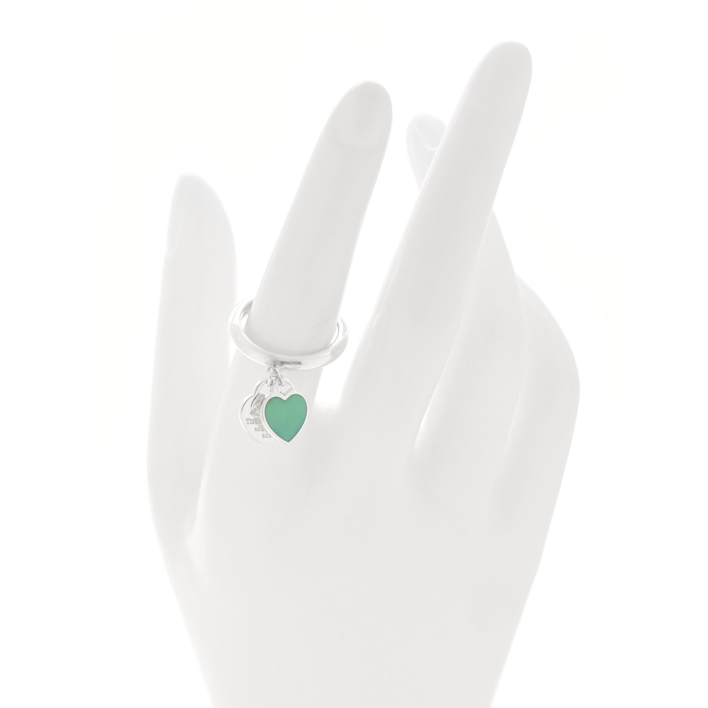Sterling Silver Enamel Return to Tiffany Double Heart Ring Blue 54 6.75