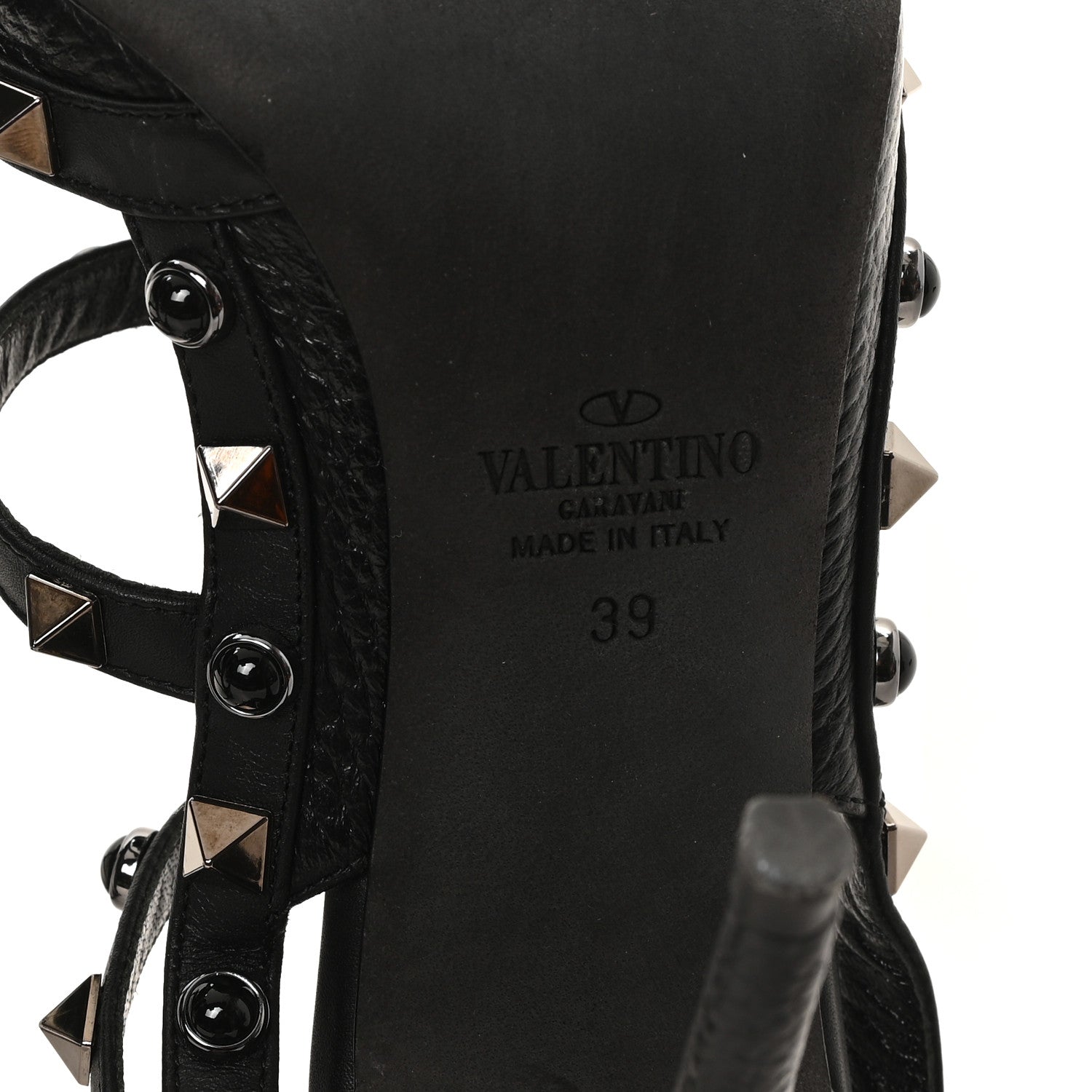 Valentino Garavani Pebbled Calfskin Onyx Rockstud Rolling Ankle Strap 100mm Pumps 39 Black 7 of 9