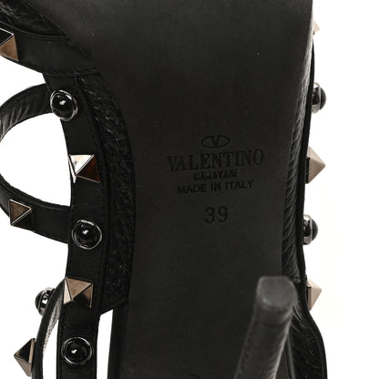 Valentino Garavani Pebbled Calfskin Onyx Rockstud Rolling Ankle Strap 100mm Pumps 39 Black 7 of 9