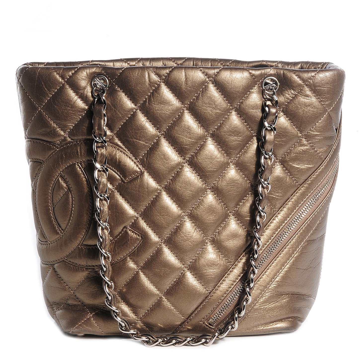 Metallic Aged Calfskin Quilted Medium Cotton Club Tote Bronze