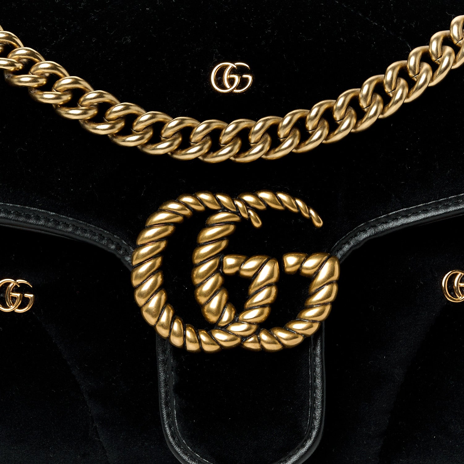 Gucci Velvet Matelasse Double G Studs Small Torchon GG Marmont Shoulder Bag Black 8 of 10