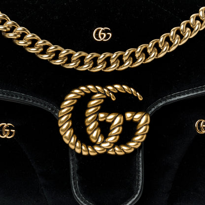Gucci Velvet Matelasse Double G Studs Small Torchon GG Marmont Shoulder Bag Black 8 of 10