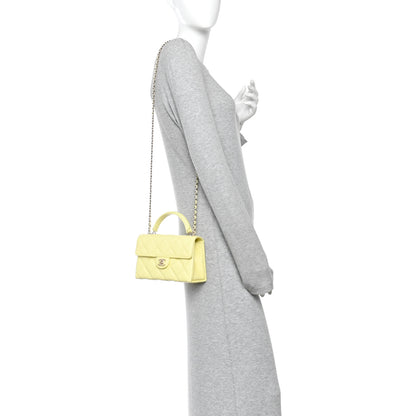 Chanel Caviar Quilted Retro Mini Twist Top Handle Clutch Flap Light Yellow 2 of 11