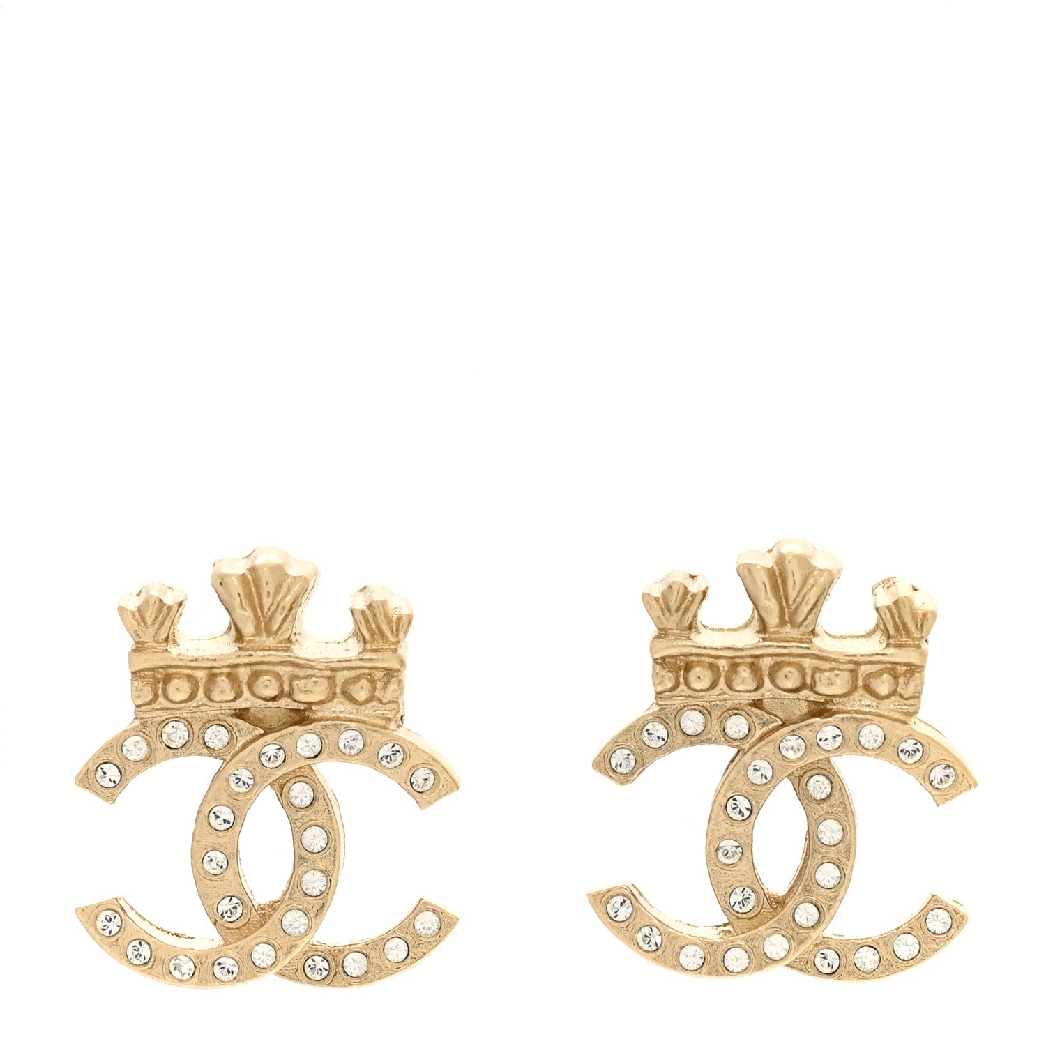 Chanel Crystal CC Crown Earrings Gold 1 of 4