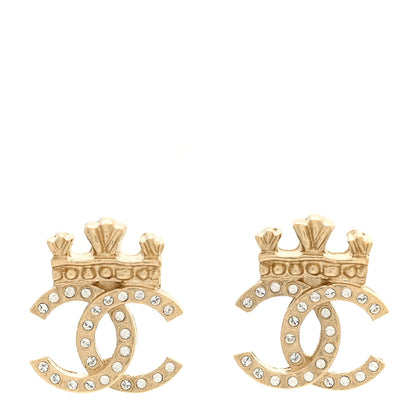 Chanel Crystal CC Crown Earrings Gold 1 of 4