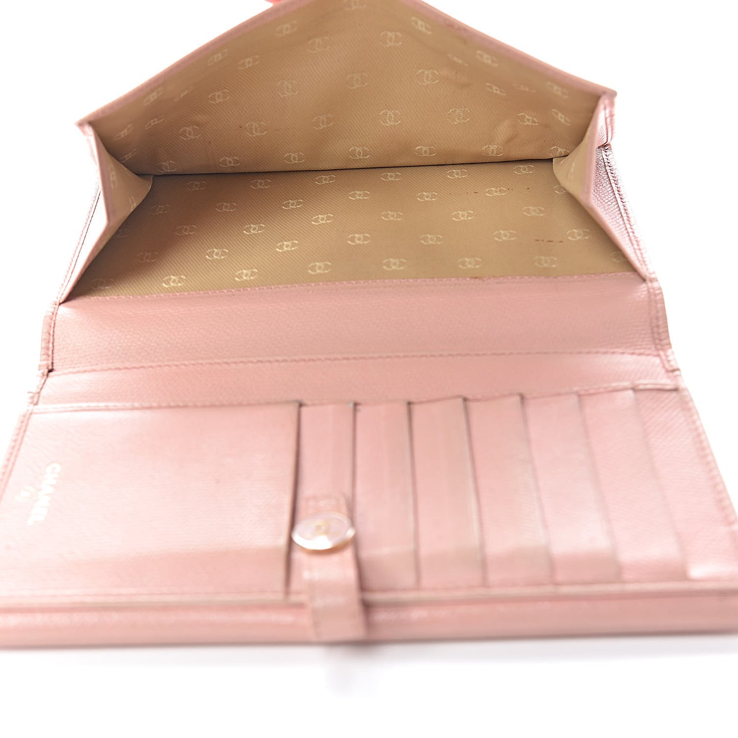 Grained Calfskin CC Button Wallet Pink