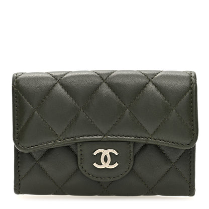 Chanel Lambskin Quilted Flap Card Holder Wallet Khaki 1 of 8