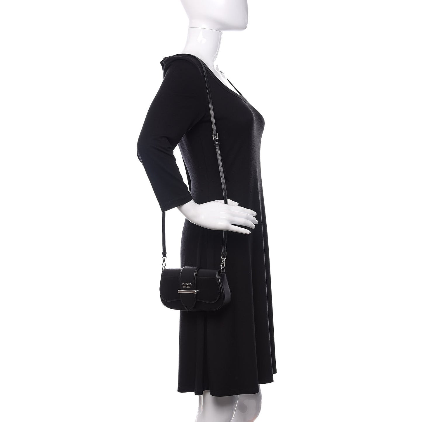 City Calfskin Saffiano Mini Sidonie Shoulder Bag Black