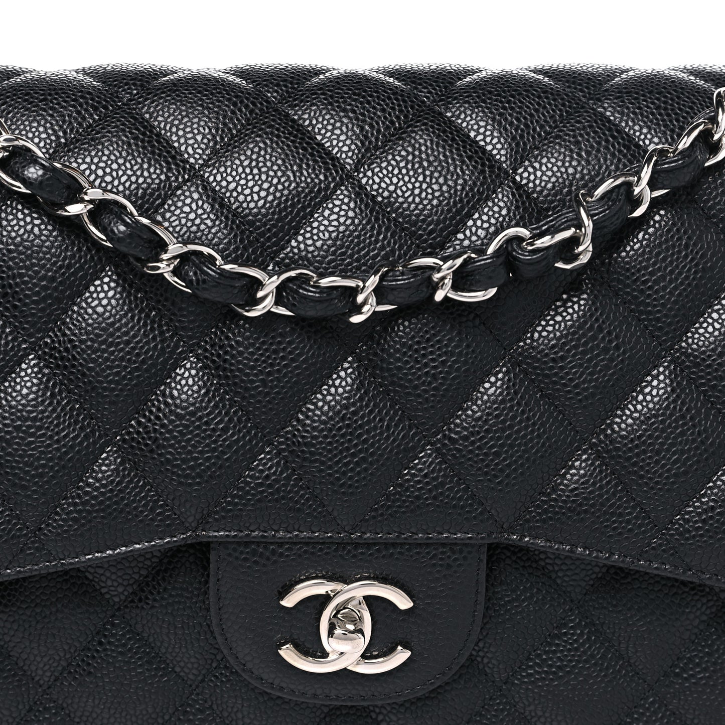 Caviar Quilted Jumbo Double Flap Black
