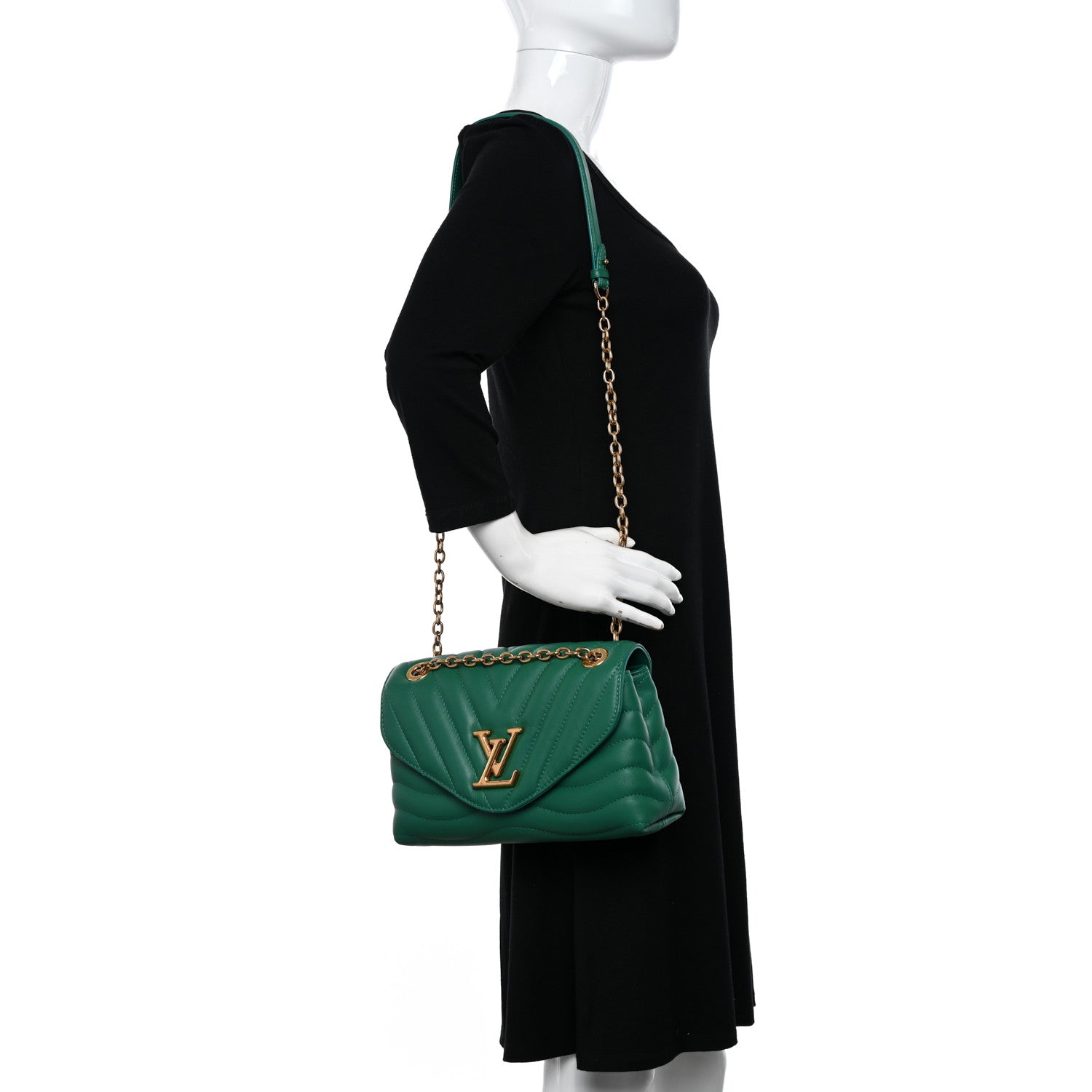 Louis Vuitton Calfskin New Wave Chain Bag MM NM Emerald 2 of 9