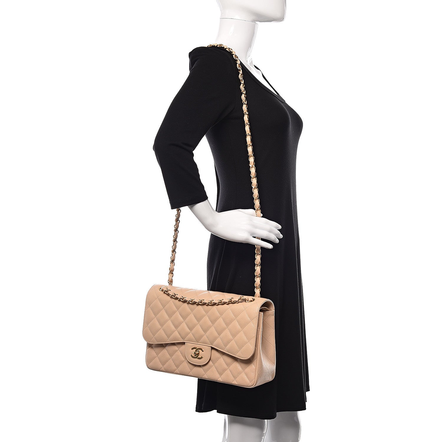 Chanel Caviar Quilted Jumbo Double Flap Beige Clair 2 of 10