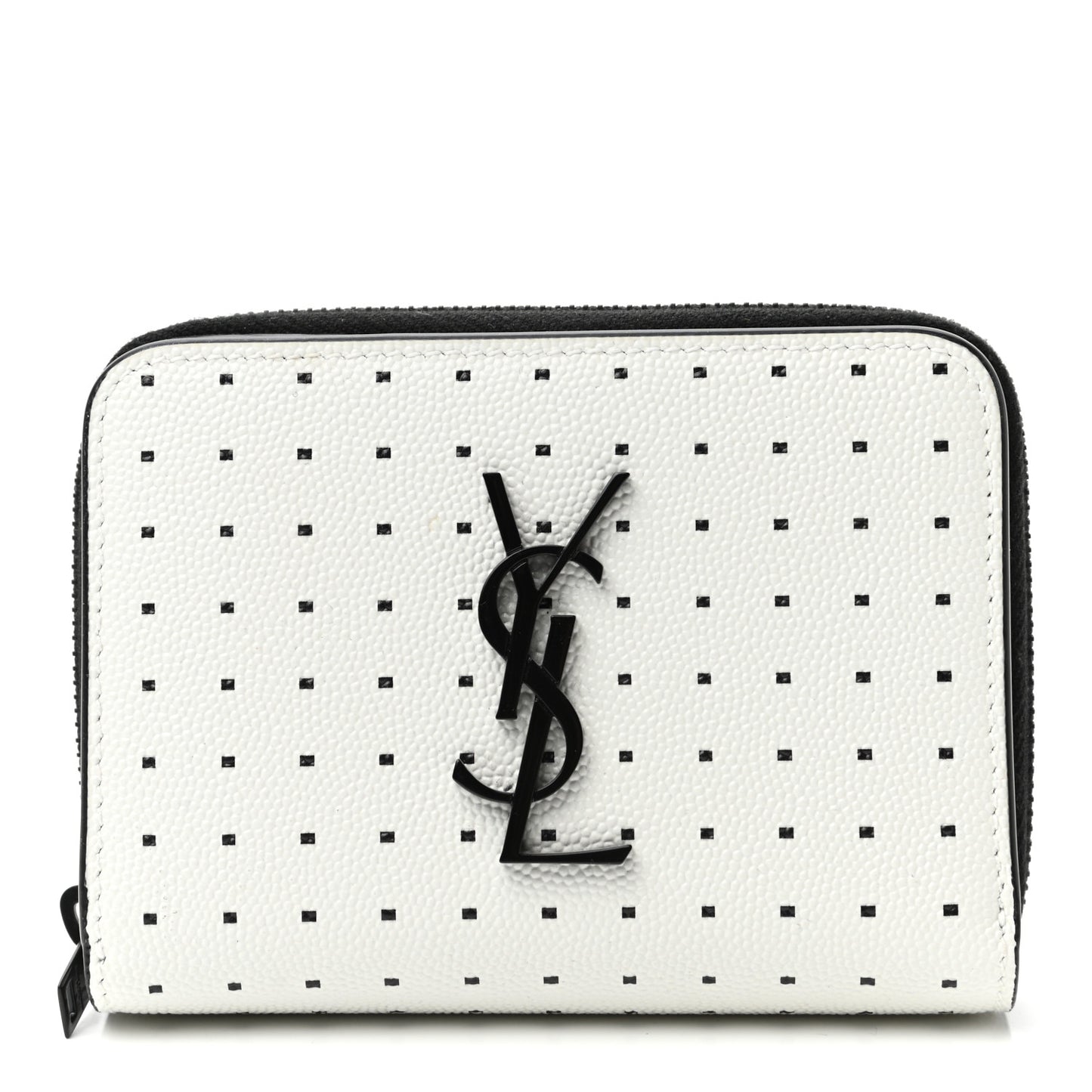 Grain De Poudre Matelasse Dotted Squares Monogram Compact Zip Around Wallet White Black
