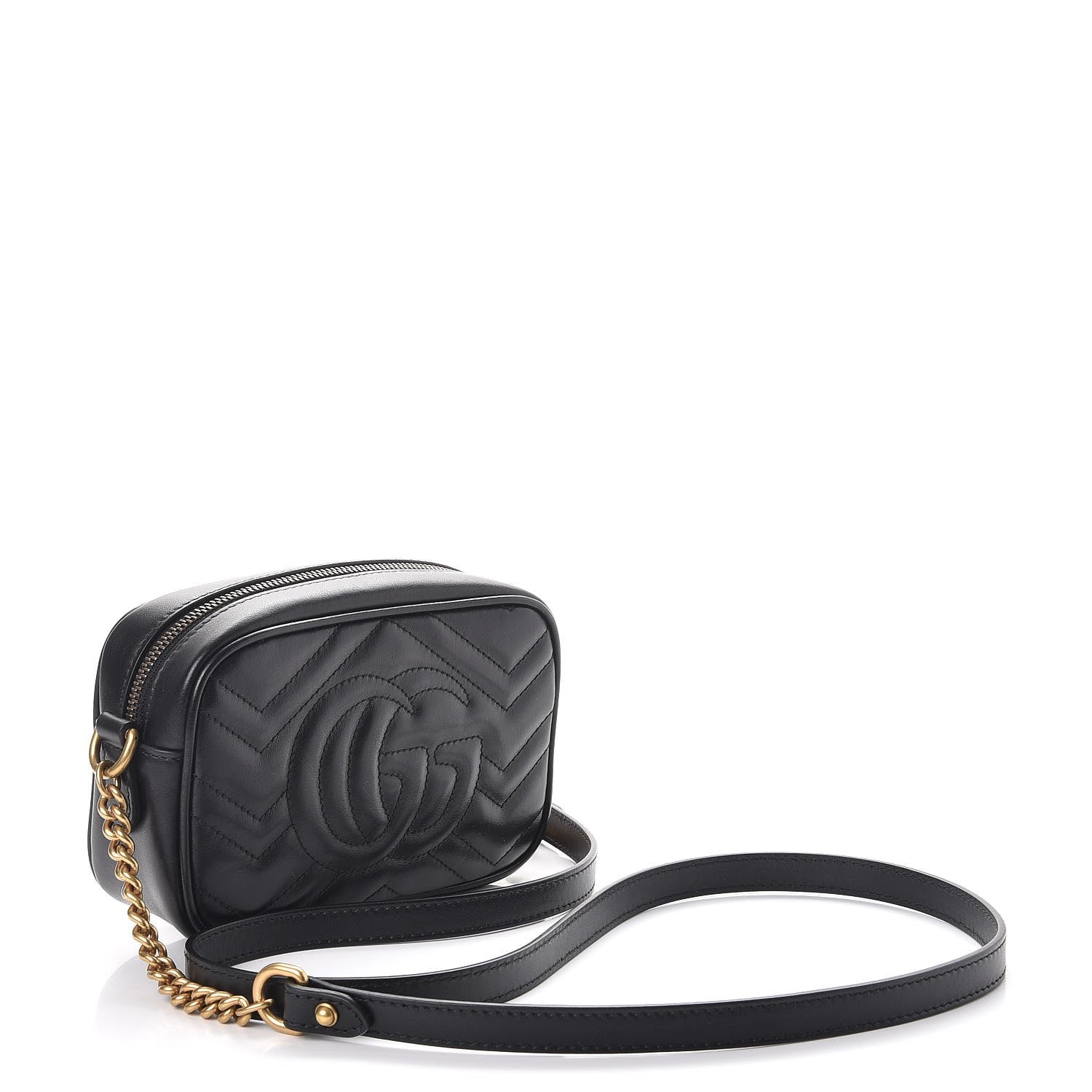 Gucci Calfskin Matelasse Mini GG Marmont Chain Shoulder Bag Black 3 of 7
