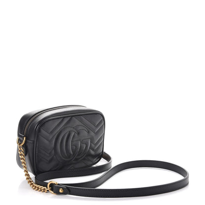 Gucci Calfskin Matelasse Mini GG Marmont Chain Shoulder Bag Black 3 of 7