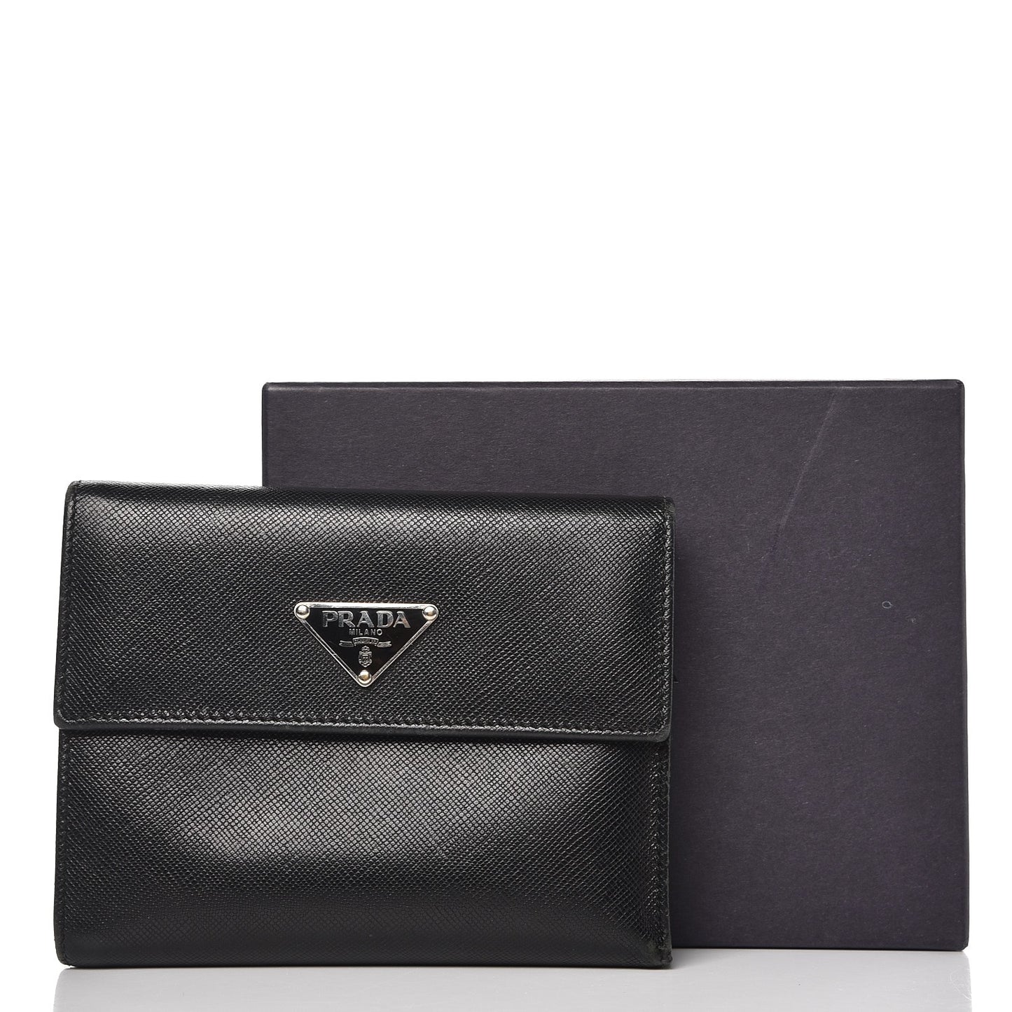 Saffiano Triangle Flap Compact Wallet Nero Black
