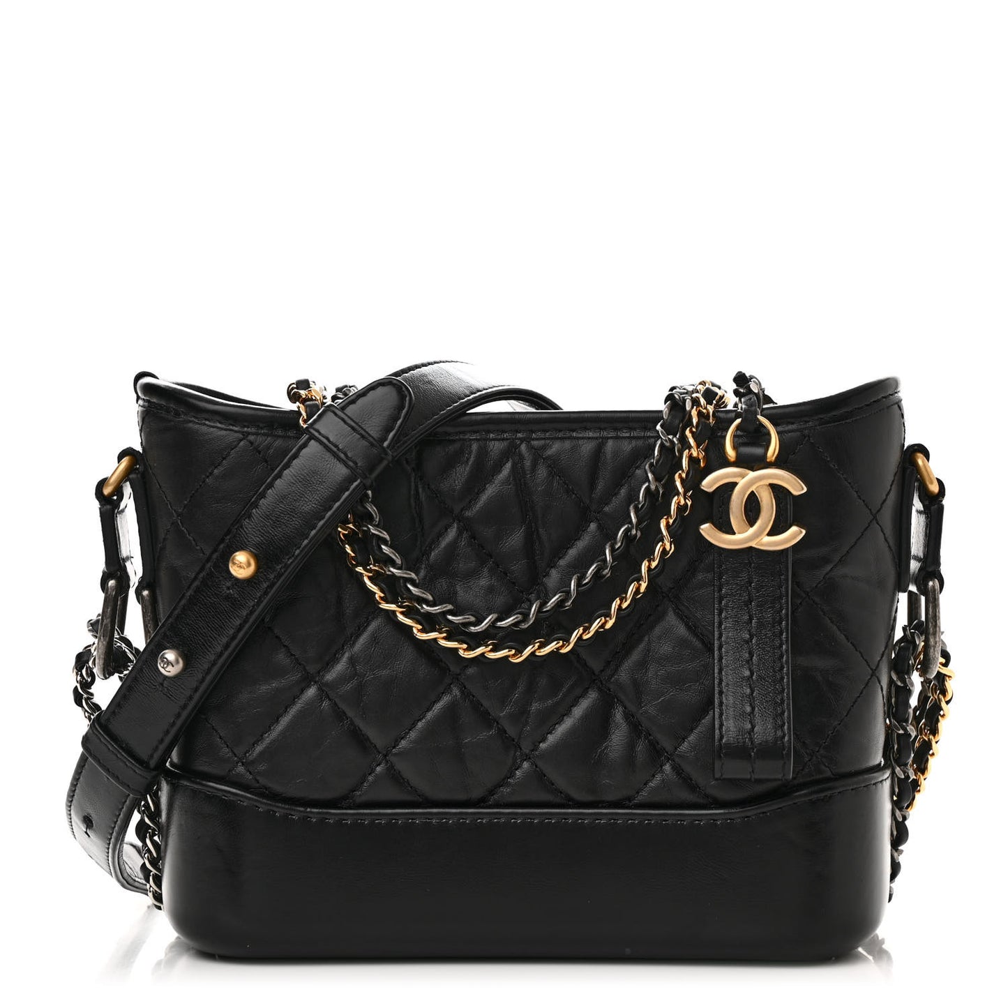 Aged Calfskin Quilted Small Gabrielle Hobo Black
