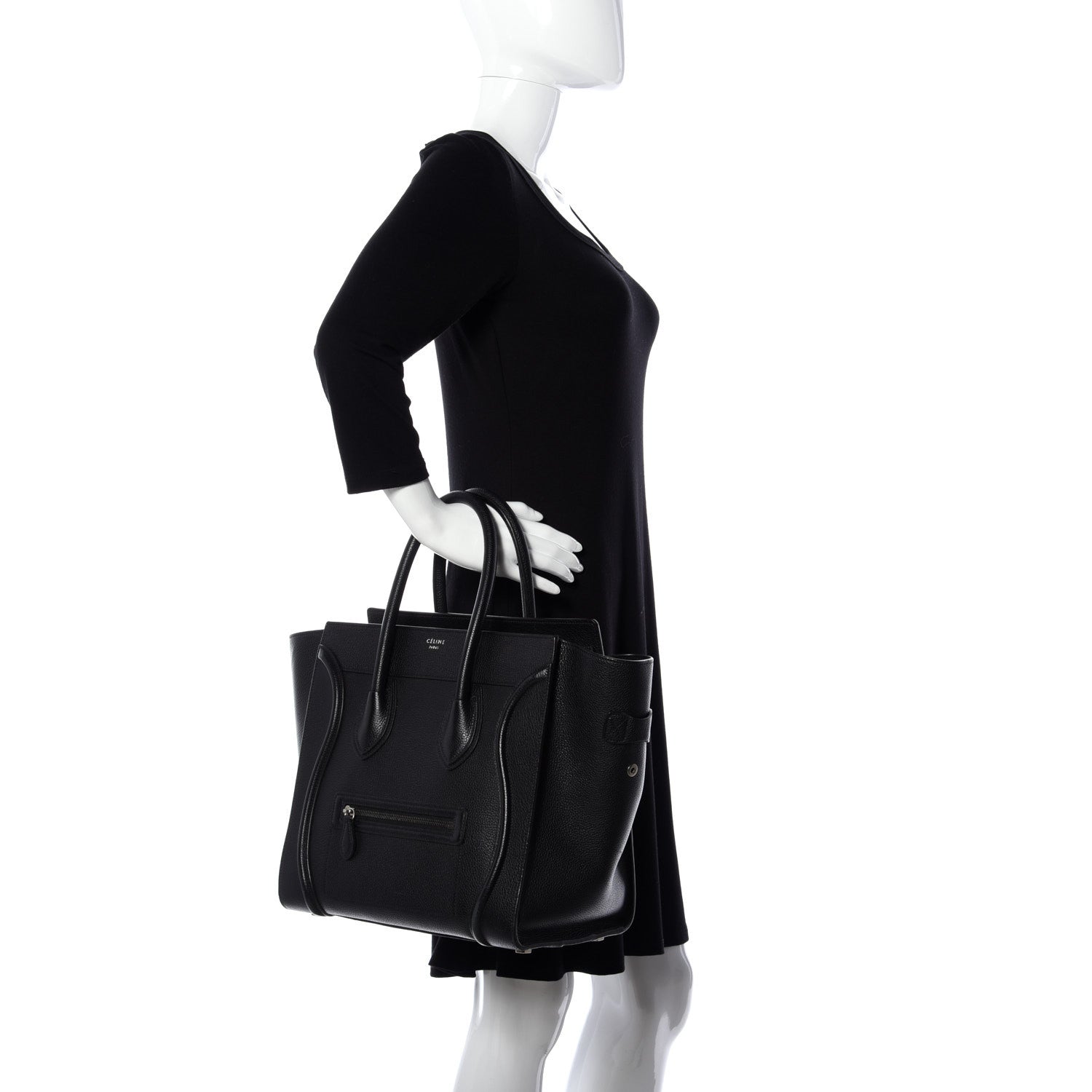 Celine Drummed Calfskin Mini Luggage Black 2 of 9