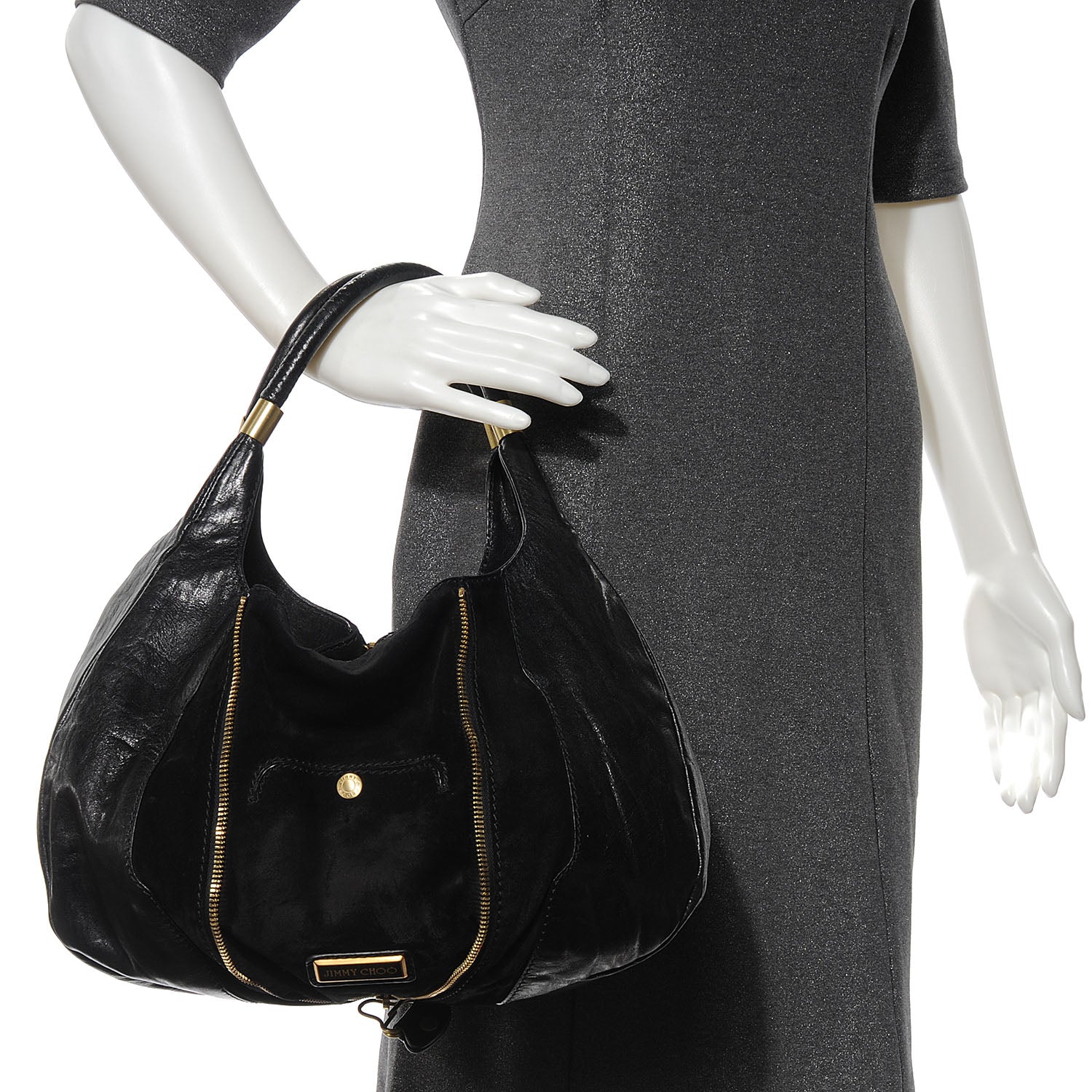Jimmy Choo Liquid Patent Suede Mandah Tote Black 2 of 9