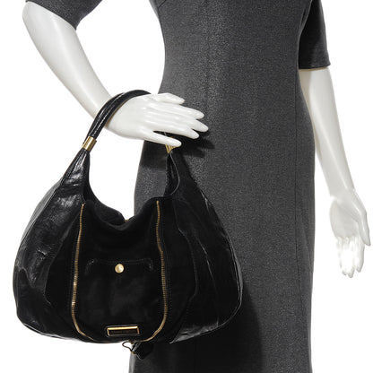 Jimmy Choo Liquid Patent Suede Mandah Tote Black 2 of 9